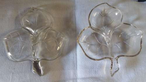 2 x cut glass rounded leaf 3 division server